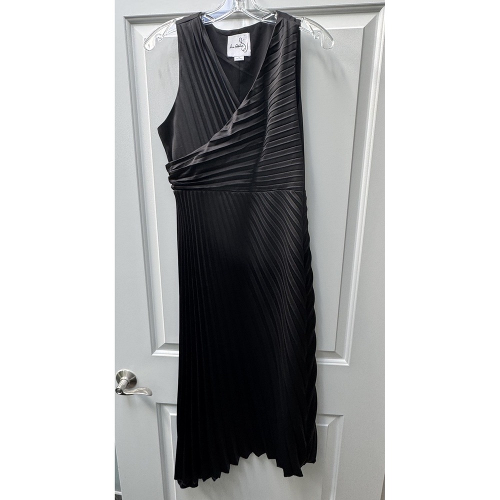 Sam Edelman Black Pleated Midi Dress Size 10 Cocktail Evening Sleeveless LBD